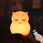 Veilleuse Hibou/chouette LED – Capteur Tactile, Télécommande, 9 Couleurs, Lampe de Nuit en Silicone.
