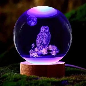 Veilleuse Hibou/chouette 3D – Boule de Cristal Multicolore pour Décoration et Cadeau