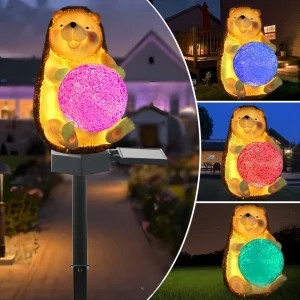 Lampe Hérisson Solaire à Couleurs Changeantes pour Jardin