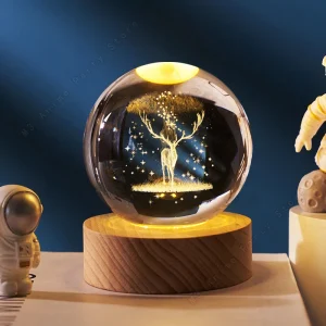 Boule Cristal Cerf – Lampe Nuit