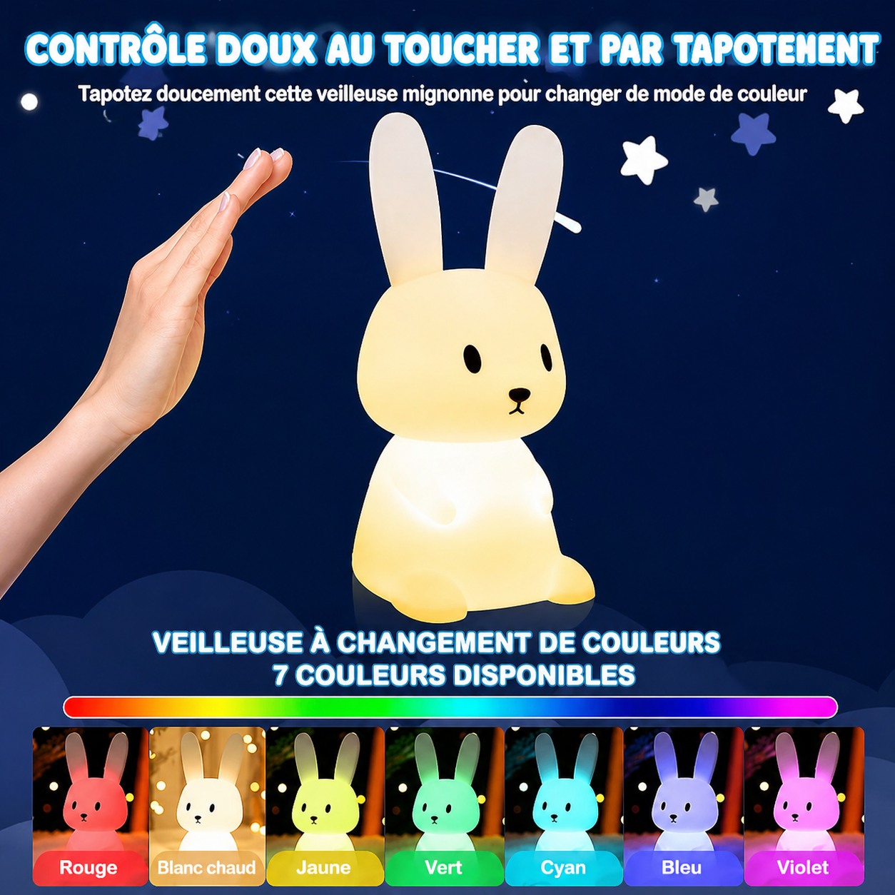 Veilleuse Lapin LED – Tactile, Lumière Douce, Rechargeable – Image 3