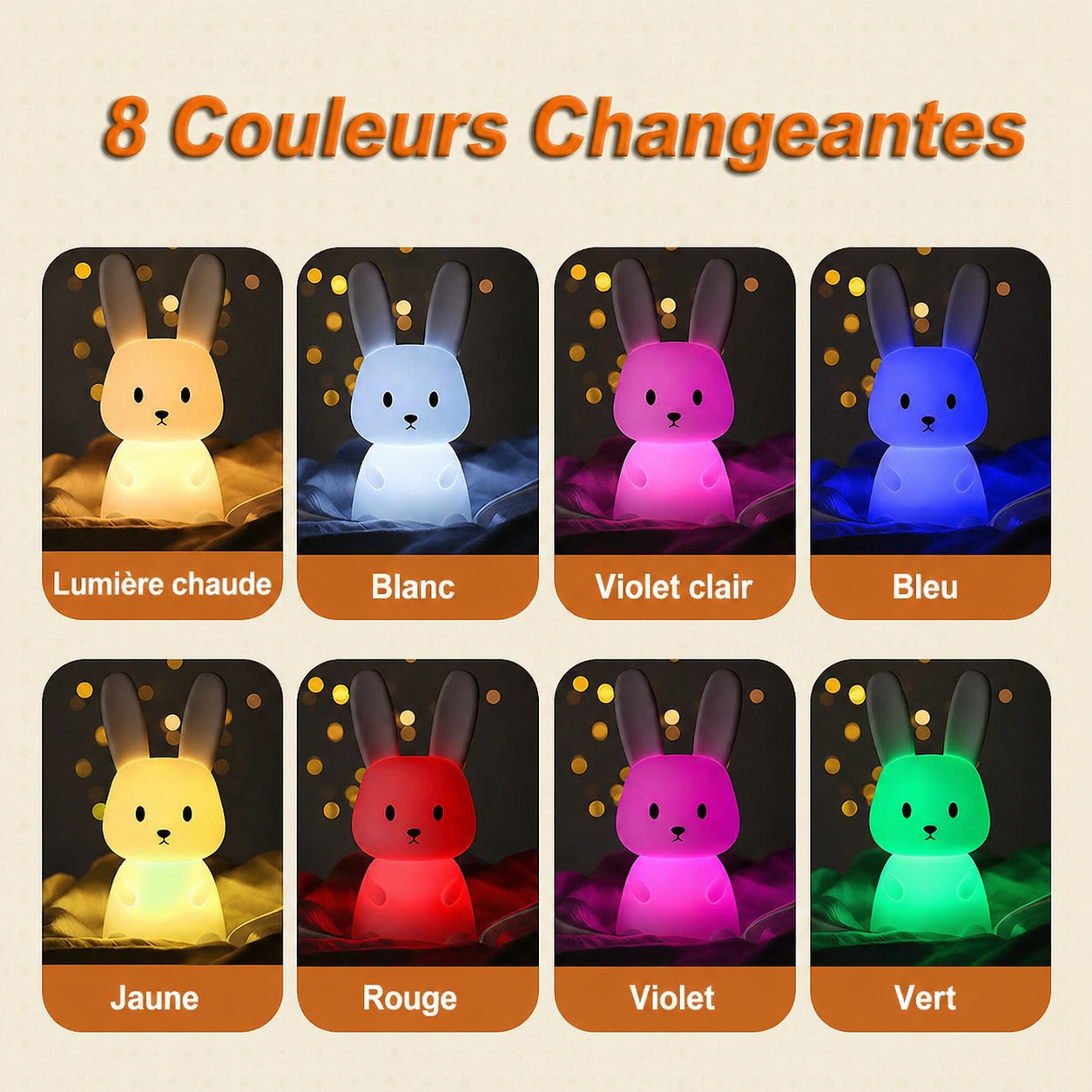 Veilleuse Lapin LED – Tactile, Lumière Douce, Rechargeable – Image 4