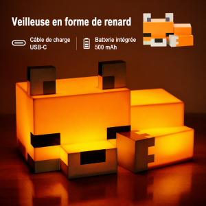 Veilleuse Renard "Pixel Game" – Lampe d'Ambiance pour Gaming Room