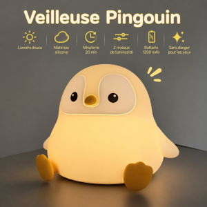 Veilleuse Pingouin "Longue Nuit" – Autonomie Record, Silicone Souple et Rechargeable USB