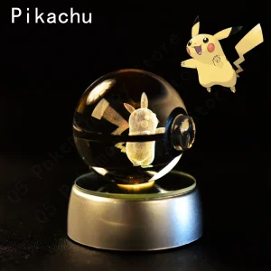 Sphère Pokémon 3D – Veilleuse avec Base Lumineuse (Pikachu, Mewtwo, Dracaufeu)