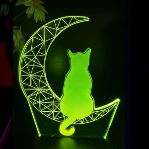 Veilleuse Chat Lune 3D – Lumière d’Ambiance Tactile 7 Couleurs