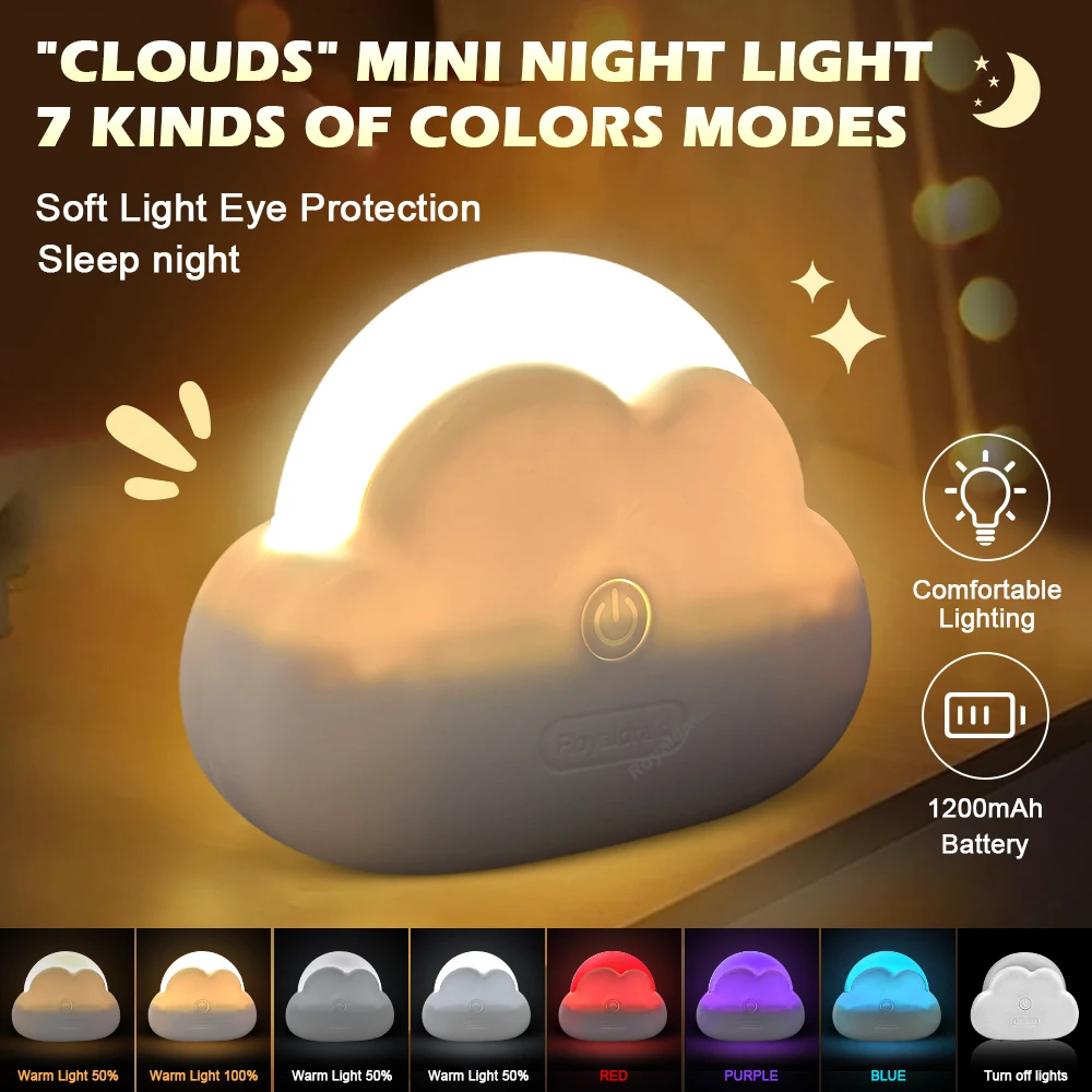 Mini Veilleuse Nuage – Sans Fil, Rechargeable USB et 3 Modes de Lumière – Image 4