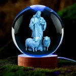 Boule de Cristal 3D "Le Bon Pasteur" – Veilleuse Gravée au Laser avec Socle Lumineux