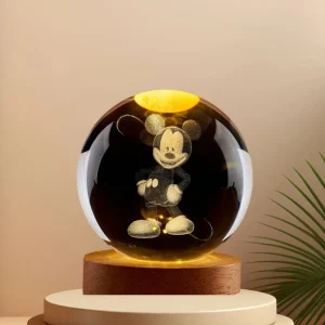 Boule de Cristal 3D Disney (6 cm) – Gravure Laser Mickey et Minnie Mouse