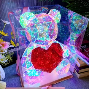 Ours Lumineux Cristal "Éclat Romantique" – Ours 3D LED