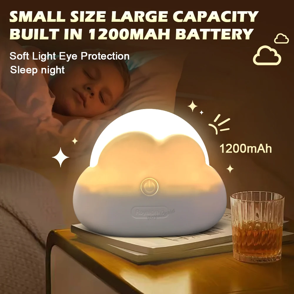 Mini Veilleuse Nuage – Sans Fil, Rechargeable USB et 3 Modes de Lumière – Image 5