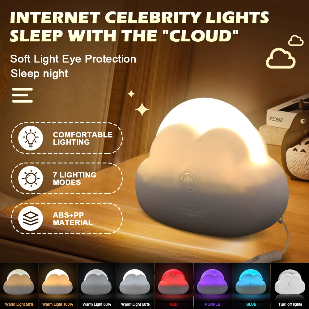 Mini Veilleuse Nuage – Sans Fil, Rechargeable USB et 3 Modes de Lumière – Image 3