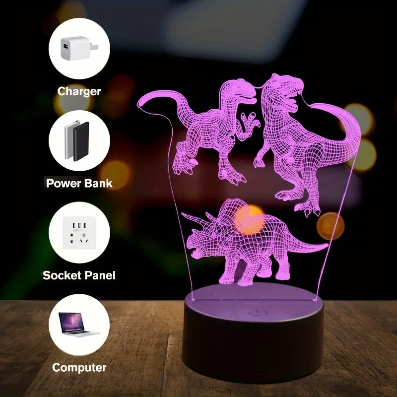 Veilleuse Dinosaure 3D – Lampe d'Ambiance, Interface USB, Décoration et Cadeau – Image 2