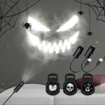Projecteur LED Halloween – 3 Scènes Interchangeables (Fantômes, Crânes, Empreintes)