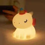 Veilleuse LED Licorne en Silicone, Mignonne et Rechargeable, Lampe de Nuit Tactile pour Enfants