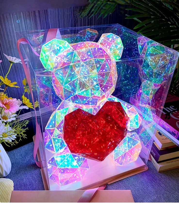 Ours Lumineux Cristal "Éclat Romantique" – Ours 3D LED – Image 2