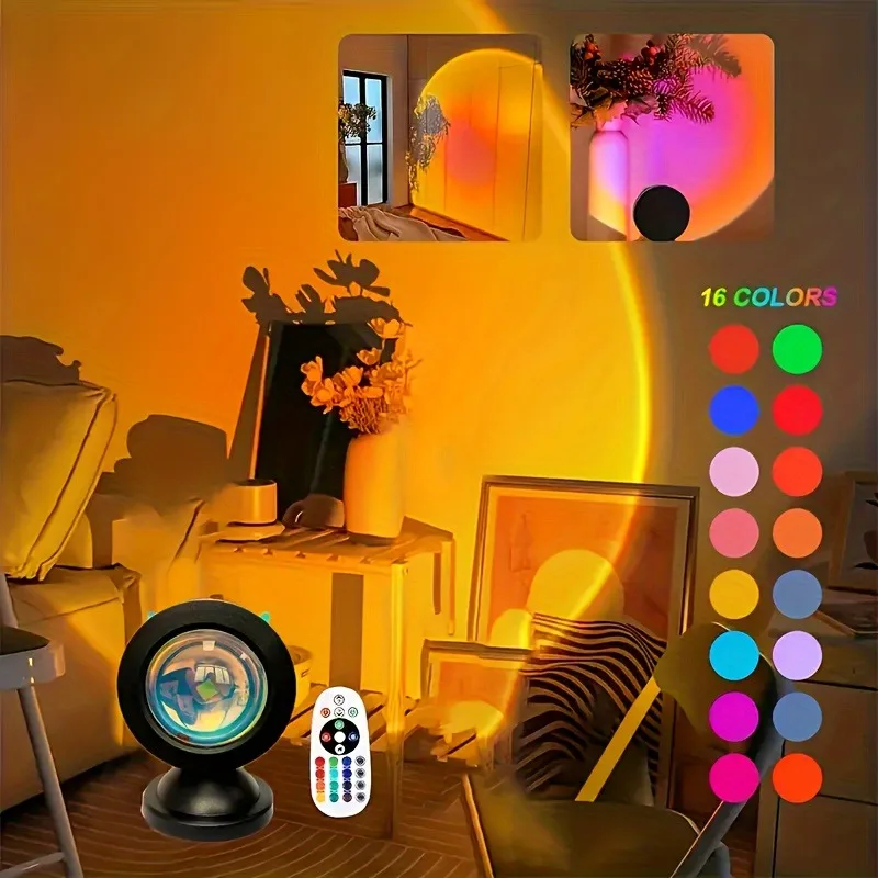 Projecteur Sunset "Vibrant Horizon" – 16 Couleurs, Télécommande et Lentille Optique