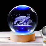 Boule de Cristal 3D Tortue – Veilleuse Gravée au Laser avec Socle Lumineux